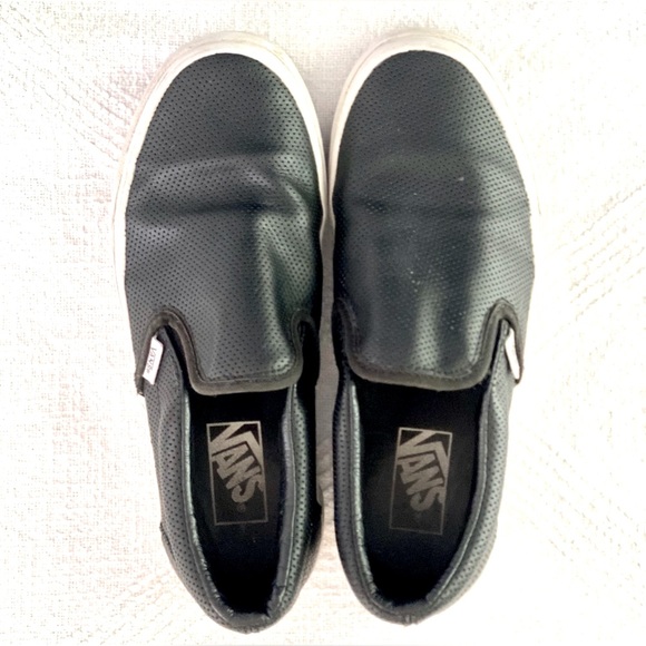 Vans Slip On Black Faux/Leather W8.5 M7 UK6 EU39 - Picture 2 of 9